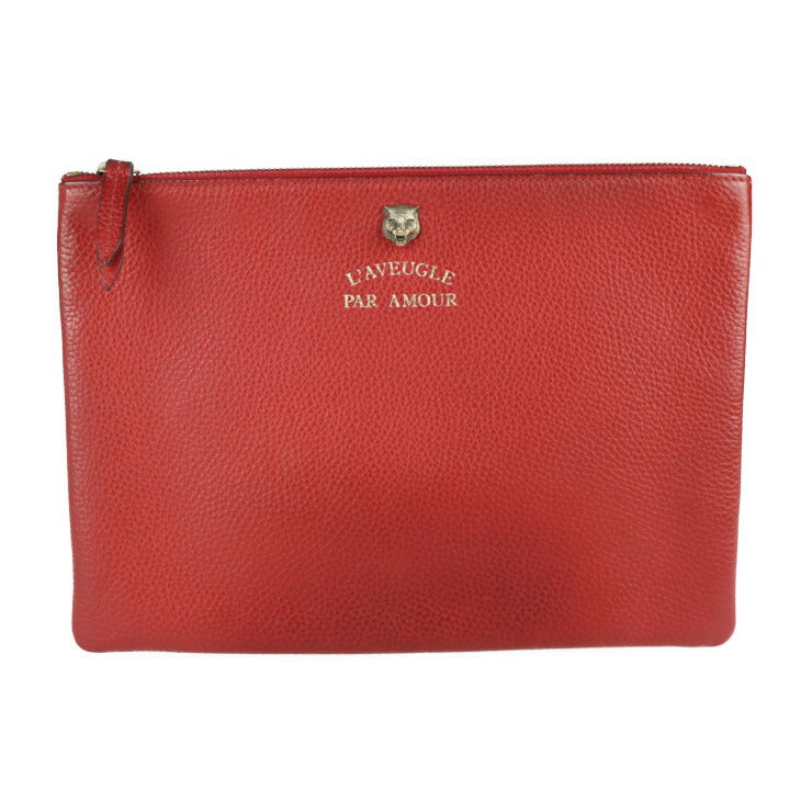 美品 GUCCI グッチ アニマリエ クラッチバッグ 453165 レザー レッド セカンドバッグ タイガー アングリーキャット