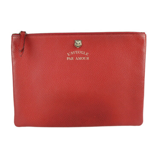 美品 GUCCI グッチ アニマリエ クラッチバッグ 453165 レザー レッド セカンドバッグ タイガー アングリーキャット