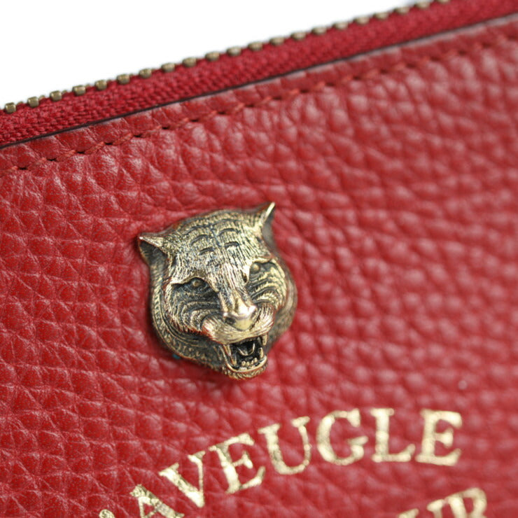 美品 GUCCI グッチ アニマリエ クラッチバッグ 453165 レザー レッド セカンドバッグ タイガー アングリーキャット