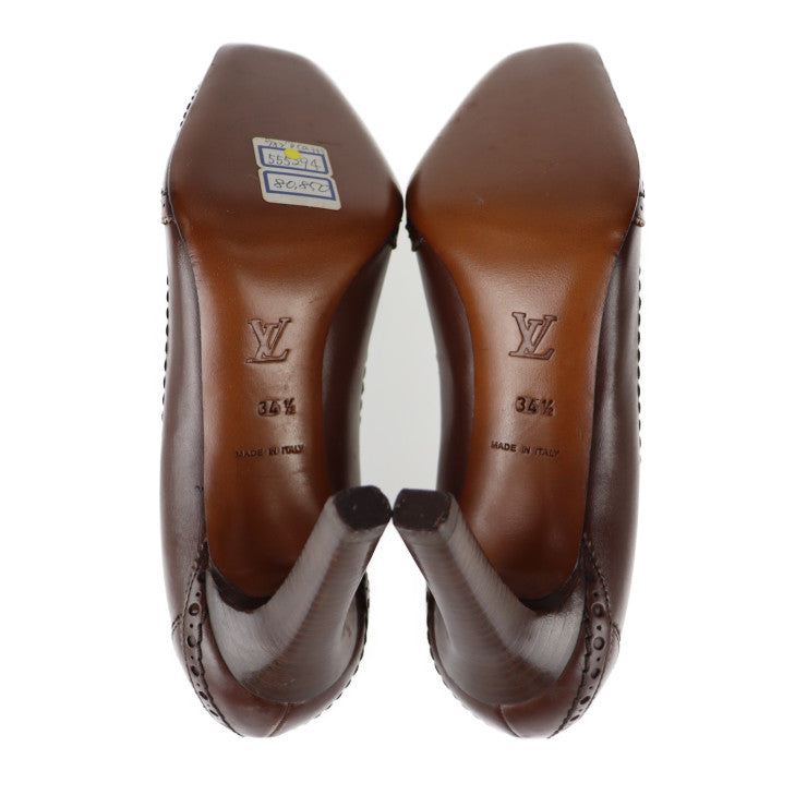 LOUIS VUITTON ルイ ヴィトン パンプス パンプス ＃34 1/2 レザー ブラウン ウィングチップ スクエアトゥ ピンヒール ハイヒール 参考サイズ22cm