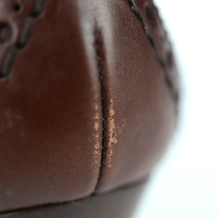 LOUIS VUITTON ルイ ヴィトン パンプス パンプス ＃34 1/2 レザー ブラウン ウィングチップ スクエアトゥ ピンヒール ハイヒール 参考サイズ22cm