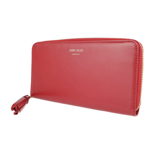 新品未使用展示品 JIMMY CHOO ジミーチュウ ATHINI ZIP 長財布 - レザー レッド ゴールド金具 ラウンドファスナー タッセル