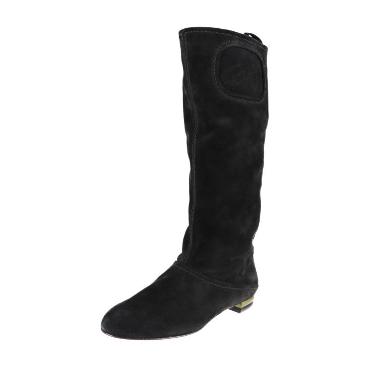 美品 Salvatore Ferragamo サルヴァトーレ フェラガモ ロングブーツ 455224 ＃5C スウェード ブラック 参考22.5cm ロゴ スエード