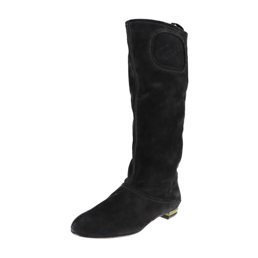 美品 Salvatore Ferragamo サルヴァトーレ フェラガモ ロングブーツ 455224 ＃5C スウェード ブラック 参考22.5cm ロゴ スエード