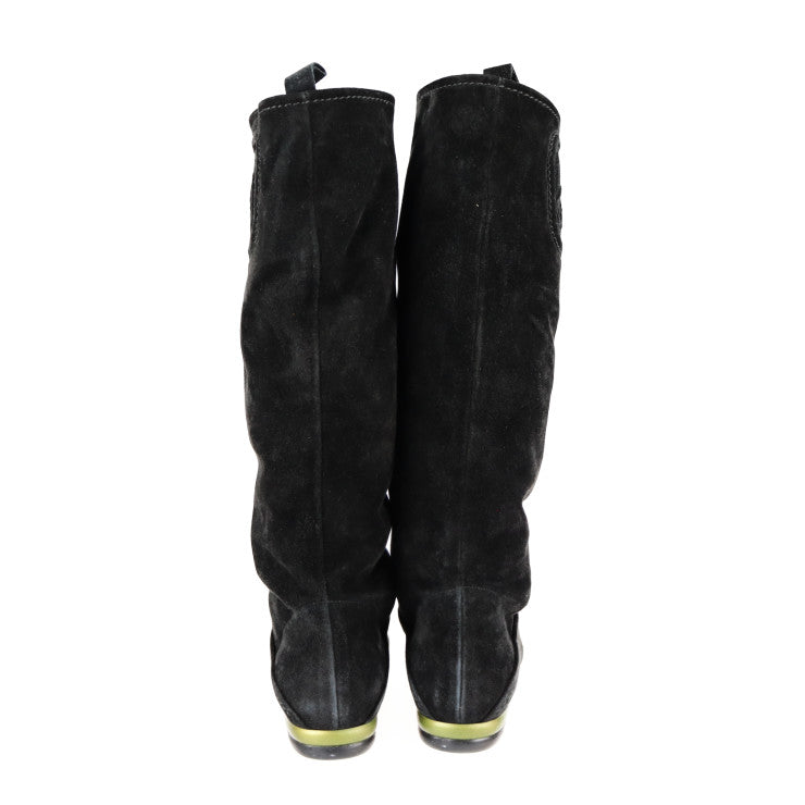 美品 Salvatore Ferragamo サルヴァトーレ フェラガモ ロングブーツ 455224 ＃5C スウェード ブラック 参考22.5cm ロゴ スエード