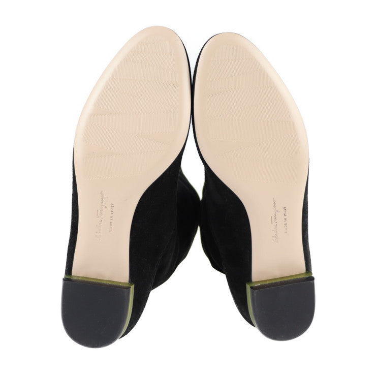 美品 Salvatore Ferragamo サルヴァトーレ フェラガモ ロングブーツ 455224 ＃5C スウェード ブラック 参考22.5cm ロゴ スエード