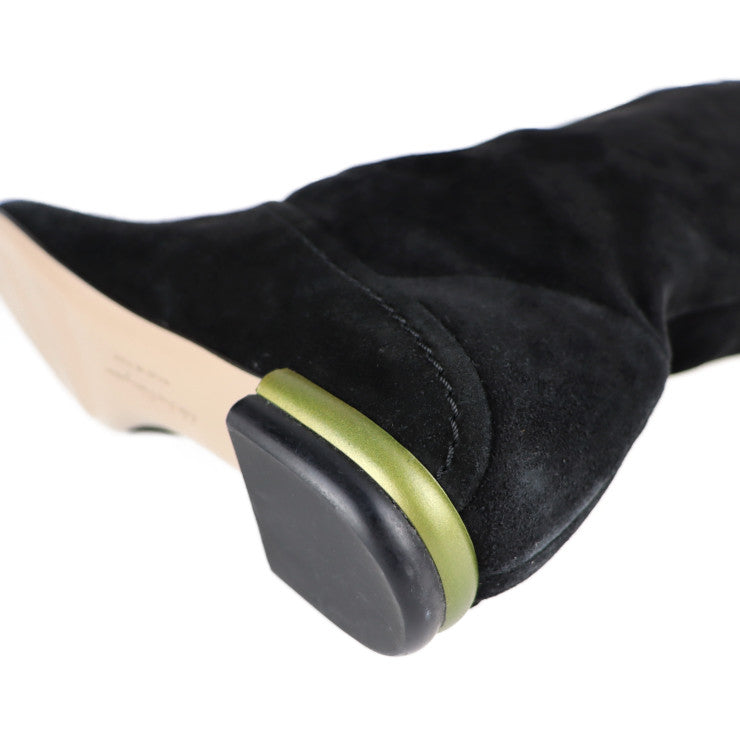 美品 Salvatore Ferragamo サルヴァトーレ フェラガモ ロングブーツ 455224 ＃5C スウェード ブラック 参考22.5cm ロゴ スエード