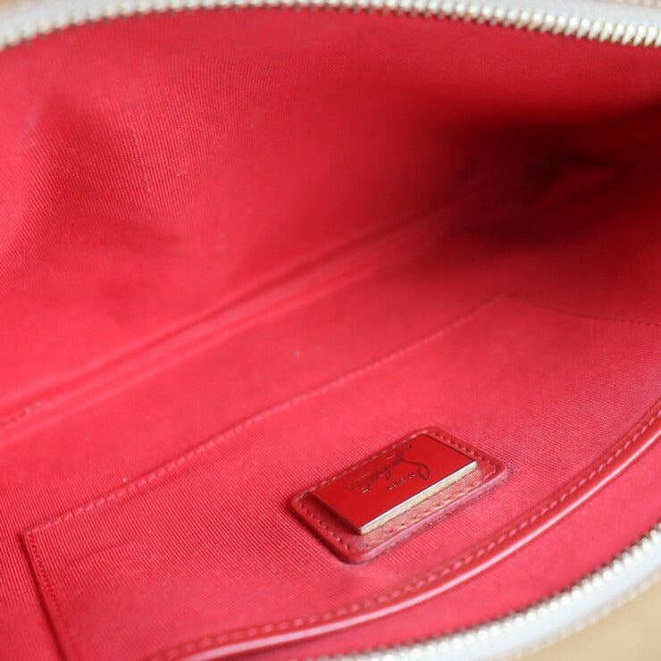 美品 Christian Louboutin クリスチャンルブタン ルビポッシュ クラッチバッグ 3120508 パテントレザー ベージュブラウン系 ゴールド金具 スタッズ 2WAY チェーン ショルダーバッグ