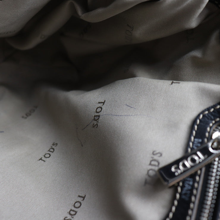 美品 TOD’S トッズ Gライン ハンドバッグ PVCコーティングキャンバス レザー ブラック シルバー金具 トートバッグ ショルダーバッグ