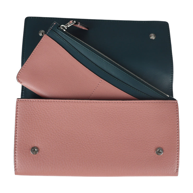 超美品 BURBERRY バーバリー 財布 長財布 4076665 レザー ダスティローズ ピンク系 グリーン 二つ折り Wホック