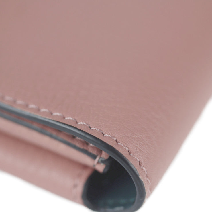 超美品 BURBERRY バーバリー 財布 長財布 4076665 レザー ダスティローズ ピンク系 グリーン 二つ折り Wホック