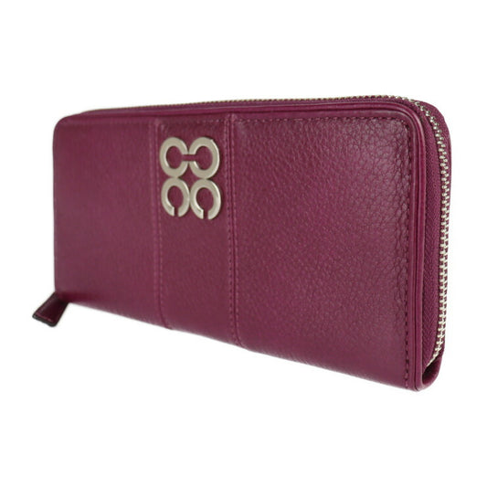 Very good condition COACH Op Art long wallet F43806 leather purple gold hardware round zipper