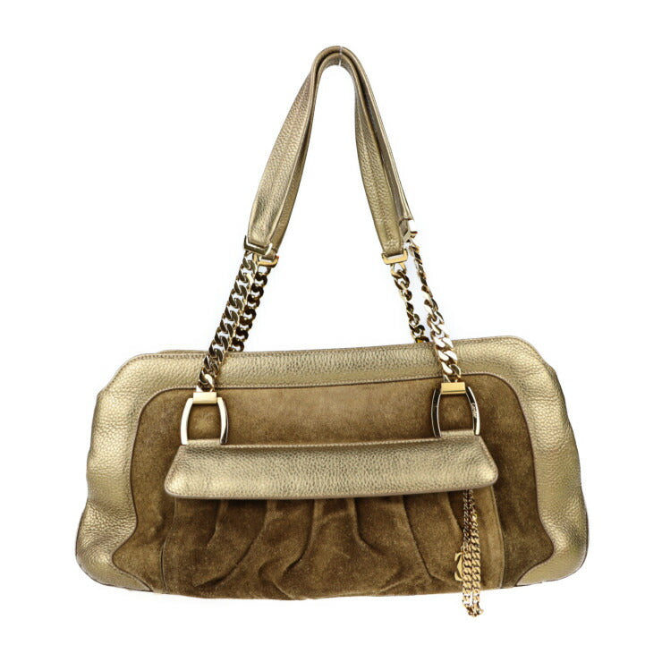 美品 CARTIER カルティエ ラドーニャ ショルダーバッグ L1000804 スウェード レザー ゴールド系 ゴールド金具 スエード チェーン