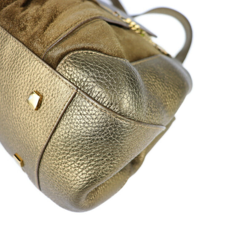 美品 CARTIER カルティエ ラドーニャ ショルダーバッグ L1000804 スウェード レザー ゴールド系 ゴールド金具 スエード チェーン