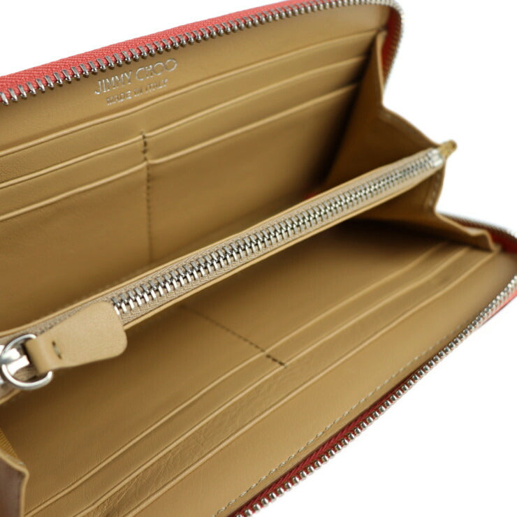 超美品 JIMMY CHOO ジミーチュウ PIPPA ピッパ 長財布 - レザー ピンク メタリック シルバー金具 ラウンドファスナー