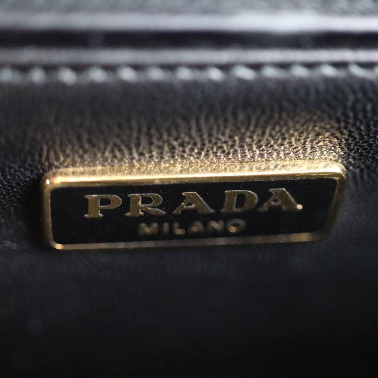 美品 PRADA プラダ ターンロック ハンドバッグ B2725C ボックスカーフ ブラック イエロー ゴールド金具