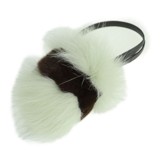 超美品 FENDI フェンディ バッグチャーム チャーム ファー×レザー ホワイトグリーン系 ダークブラウン ポンポン ツートン