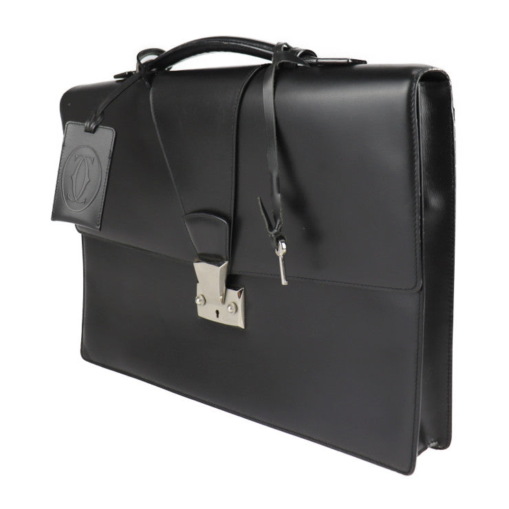 CARTIER カルティエ パシャ ビジネスバッグ - カーフレザー ブラック シルバー金具 ブリーフケース 書類鞄