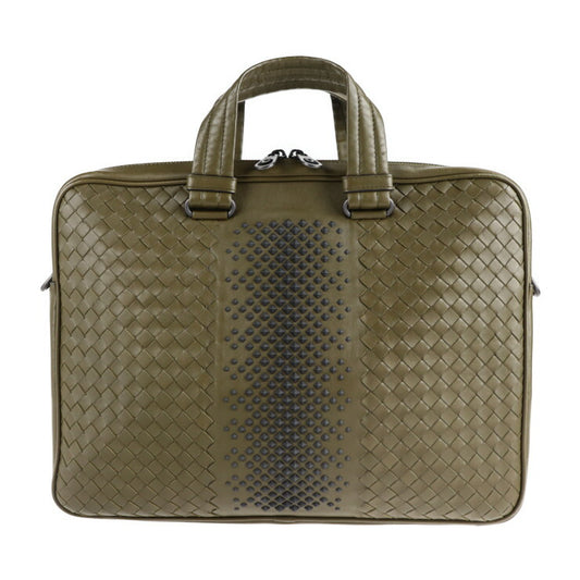 美品 BOTTEGAVENETA ボッテガヴェネタ イントレチャート ビジネスバッグ 533761 VBLZ22 374 ラムスキン ナッパレザー オリーブ系 2WAY ブリーフケース スタッズ 紳士鞄 書類かばん