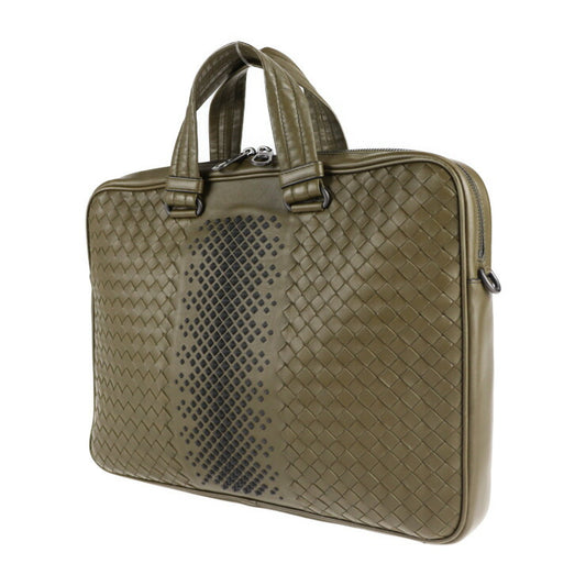 美品 BOTTEGAVENETA ボッテガヴェネタ イントレチャート ビジネスバッグ 533761 VBLZ22 374 ラムスキン ナッパレザー オリーブ系 2WAY ブリーフケース スタッズ 紳士鞄 書類かばん