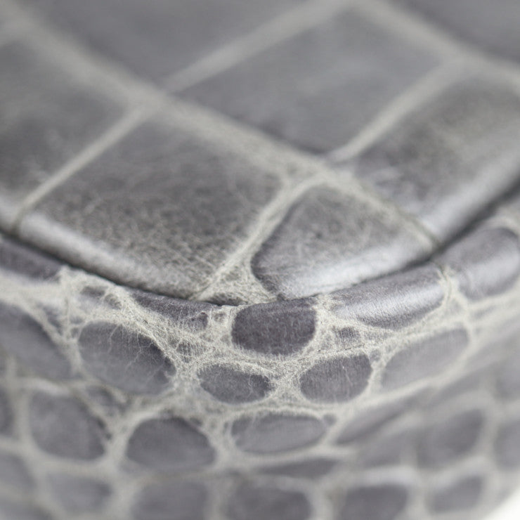 美品 ADMJ エーディーエムジェイ ショルダーバッグ ハンドバッグ クロコ型押しレザー グレー系 ゴールド金具 2WAY クラッチバッグ アクセサリーポーチ スタッズ