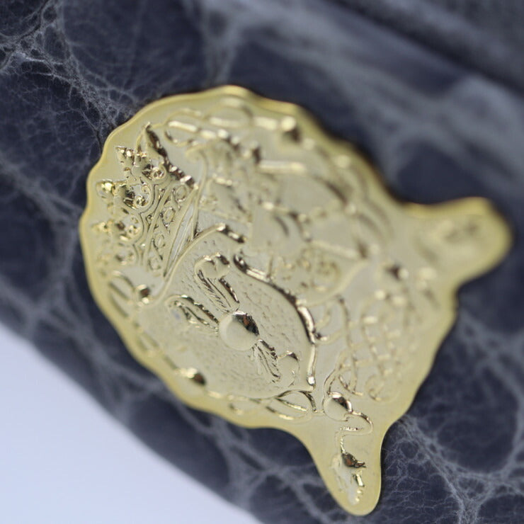 美品 ADMJ エーディーエムジェイ ショルダーバッグ ハンドバッグ クロコ型押しレザー グレー系 ゴールド金具 2WAY クラッチバッグ アクセサリーポーチ スタッズ