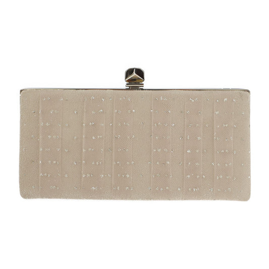 超美品 JIMMY CHOO ジミーチュウ セレステ クラッチバッグ 183 CELESTE キャンバス ピンクベージュ系 ゴールド金具 がま口 チェーン 2WAY ショルダーバッグ パーティ