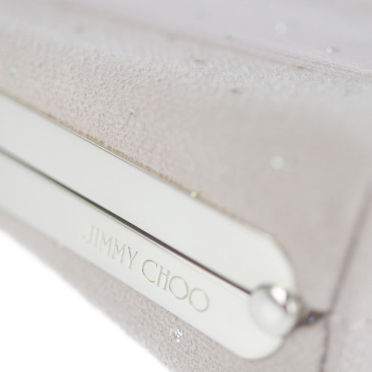 超美品 JIMMY CHOO ジミーチュウ セレステ クラッチバッグ 183 CELESTE キャンバス ピンクベージュ系 ゴールド金具 がま口 チェーン 2WAY ショルダーバッグ パーティ