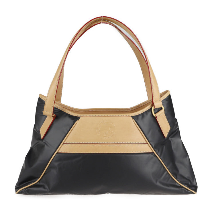 HUNTING WORLD ハンティングワールド トートバッグ ハンドバッグ バチュークロス レザー ブラック ベージュ系 ゴールド金具 ショルダーバッグ