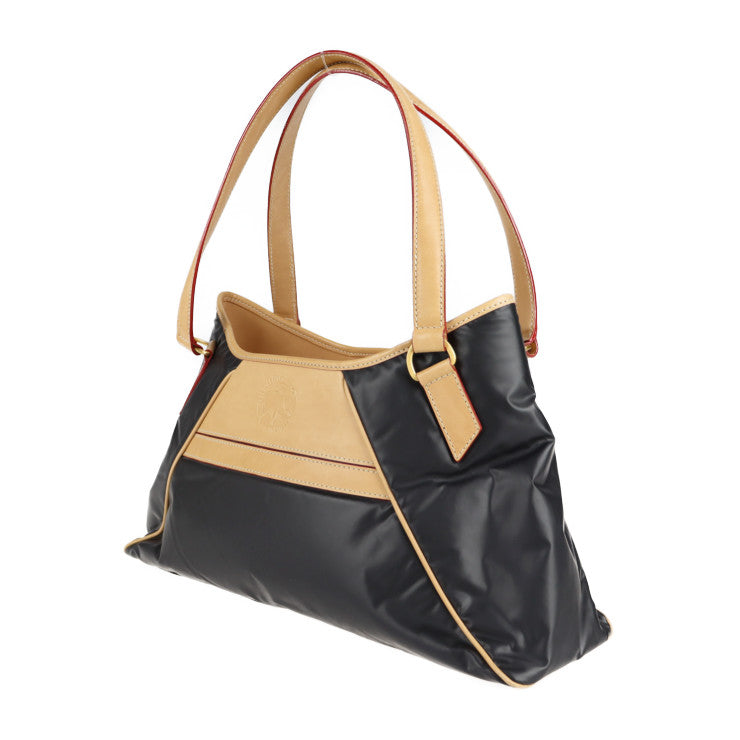 HUNTING WORLD ハンティングワールド トートバッグ ハンドバッグ バチュークロス レザー ブラック ベージュ系 ゴールド金具 ショルダーバッグ