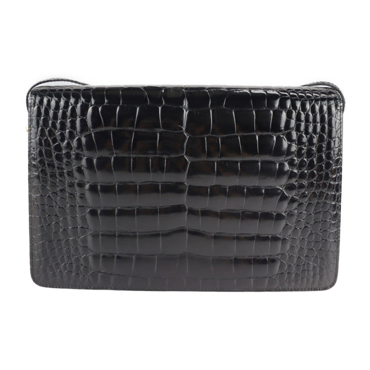 LOEWE ロエベ クロコダイル 最高級品 上質 ショルダーバッグ - クロコダイル ブラック ゴールド金具 エキゾチックレザー フラップ