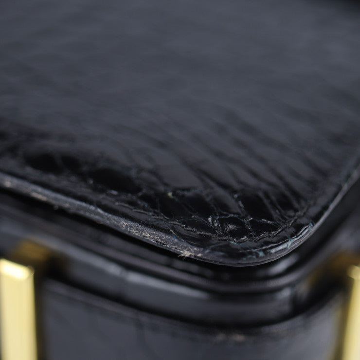 LOEWE ロエベ クロコダイル 最高級品 上質 ショルダーバッグ - クロコダイル ブラック ゴールド金具 エキゾチックレザー フラップ