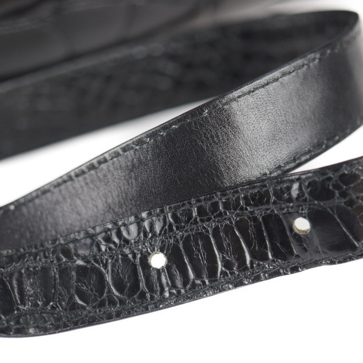 LOEWE ロエベ クロコダイル 最高級品 上質 ショルダーバッグ - クロコダイル ブラック ゴールド金具 エキゾチックレザー フラップ