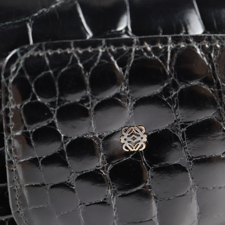 LOEWE ロエベ クロコダイル 最高級品 上質 ショルダーバッグ - クロコダイル ブラック ゴールド金具 エキゾチックレザー フラップ