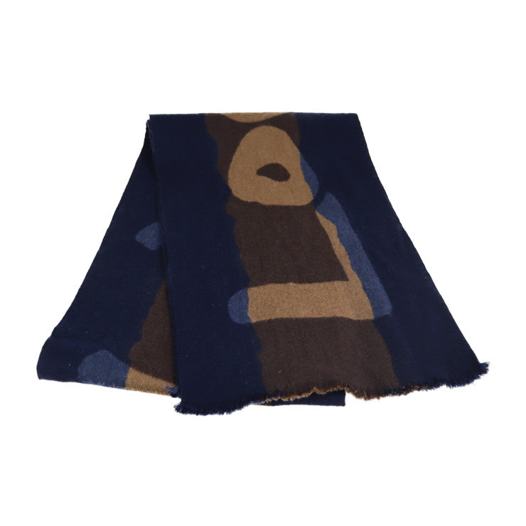 美品 LOUIS VUITTON ルイ ヴィトン マフラー マフラー ウール93％ シルク7% ネイビー ブラウン ロゴ フリンジ