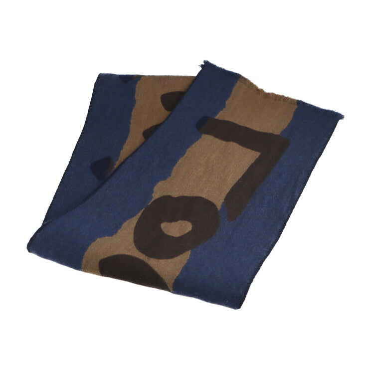 美品 LOUIS VUITTON ルイ ヴィトン マフラー マフラー ウール93％ シルク7% ネイビー ブラウン ロゴ フリンジ