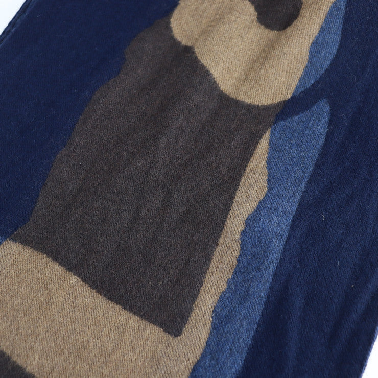 美品 LOUIS VUITTON ルイ ヴィトン マフラー マフラー ウール93％ シルク7% ネイビー ブラウン ロゴ フリンジ