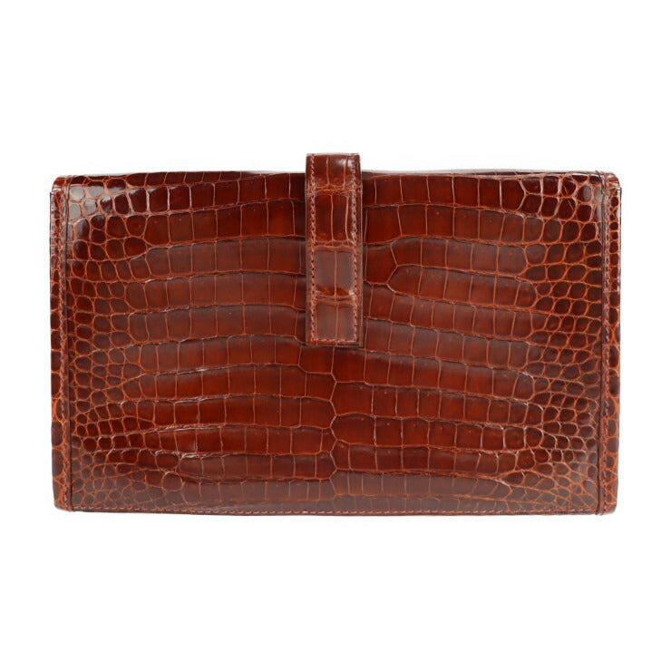 美品 HERMES エルメス ジジェ ミニ クラッチバッグ - ポロサス ミール ミエル ブラウン系 Hロゴ クロコダイル □I 刻印
