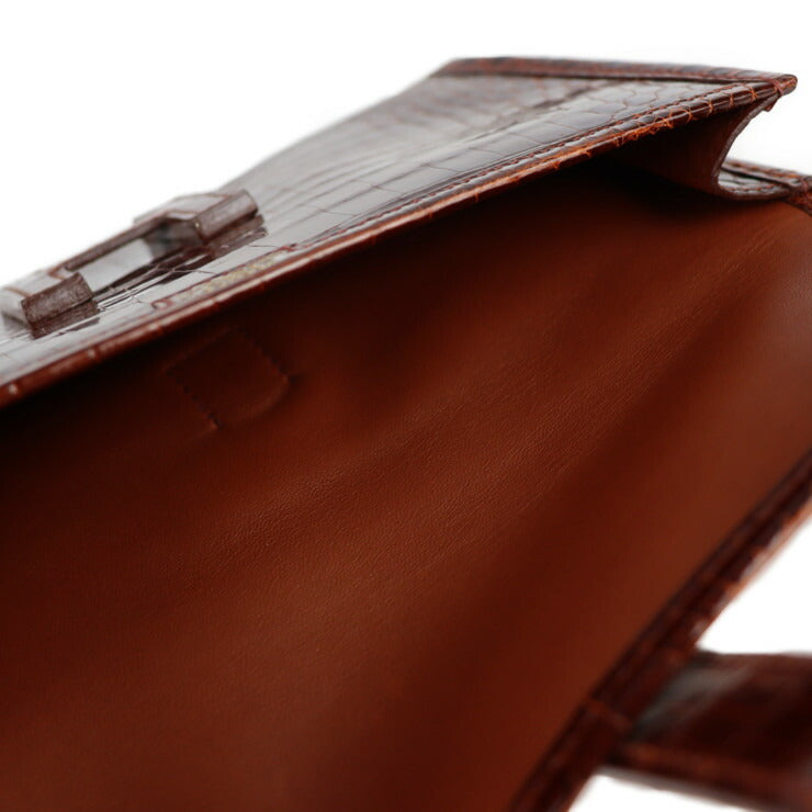 美品 HERMES エルメス ジジェ ミニ クラッチバッグ - ポロサス ミール ミエル ブラウン系 Hロゴ クロコダイル □I 刻印