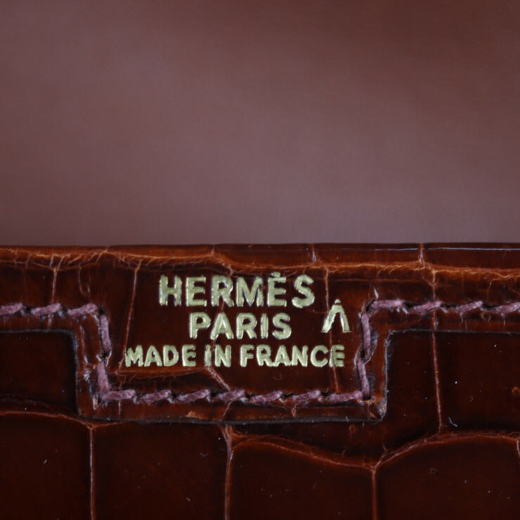 美品 HERMES エルメス ジジェ ミニ クラッチバッグ - ポロサス ミール ミエル ブラウン系 Hロゴ クロコダイル □I 刻印