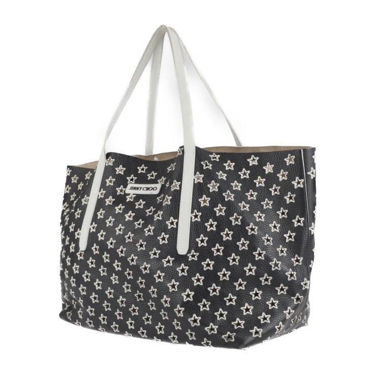 JIMMY CHOO ジミーチュウ ピムリコ トートバッグ - レザー ブラック ホワイト スター パンチング