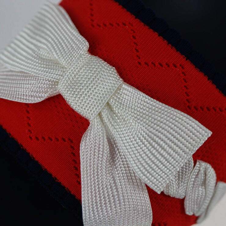 新品未使用展示品 FENDI フェンディ スライドサンダル サンダル ＃37 キャンバス レザー ラバー ネイビー レッド ホワイト フラット スリッパ リボン 参考サイズ 24.0cm