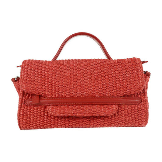 超美品 ZANELLATO ザネラート NINA ニーナ ハンドバッグ - ストロー レザー レッド 2WAY ショルダーバッグ フラップ