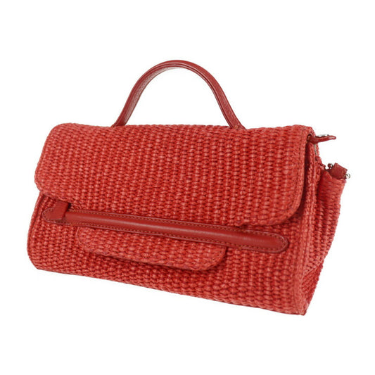 超美品 ZANELLATO ザネラート NINA ニーナ ハンドバッグ - ストロー レザー レッド 2WAY ショルダーバッグ フラップ