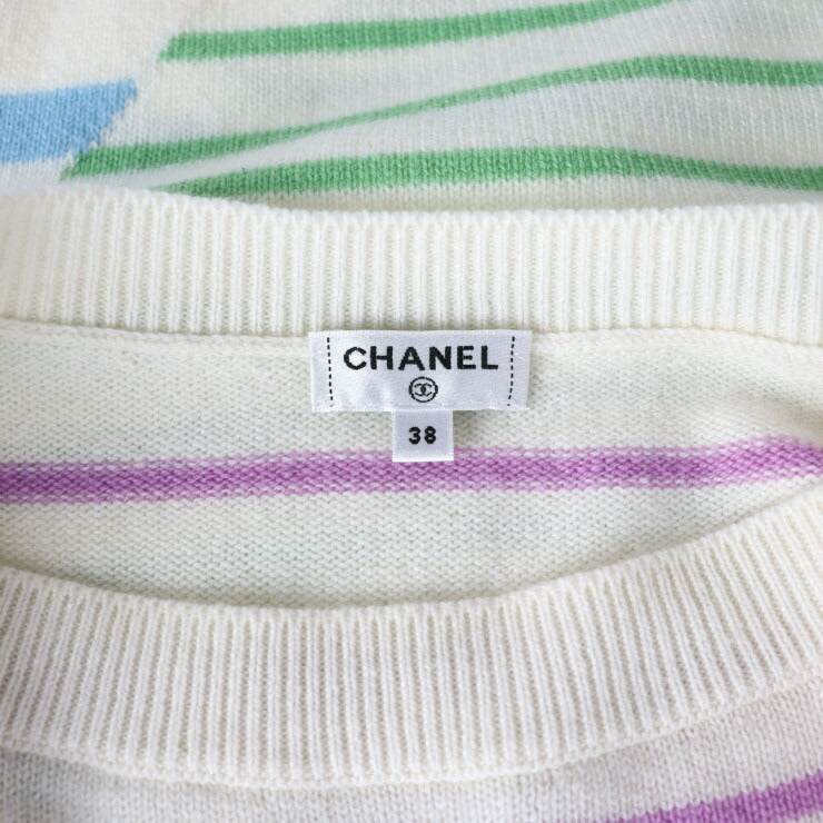 美品 CHANEL シャネル ココマーク セーター P62885K 48446 表記サイズ 38 カシミヤ アイボリー マルチカラー ニット ボーダー ドルマンスリーブ プルオーバー