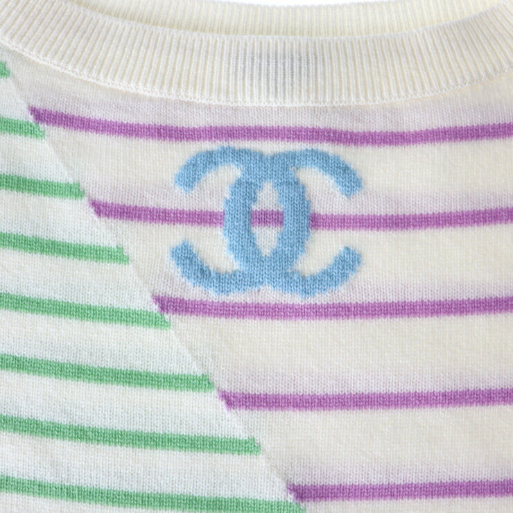 美品 CHANEL シャネル ココマーク セーター P62885K 48446 表記サイズ 38 カシミヤ アイボリー マルチカラー ニット ボーダー ドルマンスリーブ プルオーバー