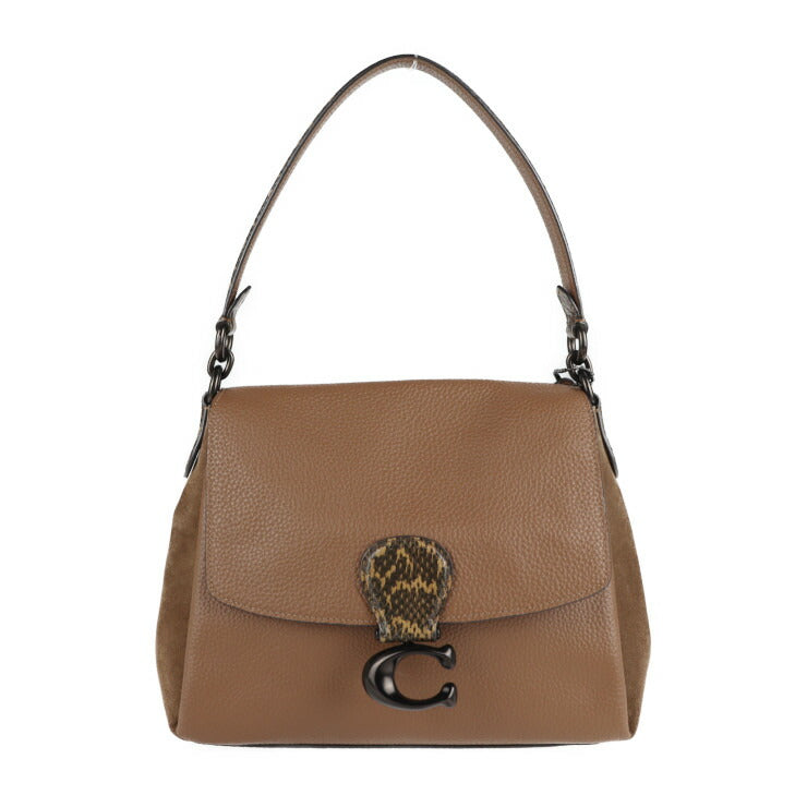 新品未使用展示品 COACH コーチ ブティックライン ハンドバッグ 4612 レザー スウェード パイソン ブラウン 2WAY ショルダー フラップ