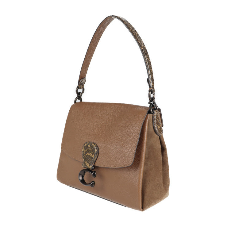 新品未使用展示品 COACH コーチ ブティックライン ハンドバッグ 4612 レザー スウェード パイソン ブラウン 2WAY ショルダー フラップ