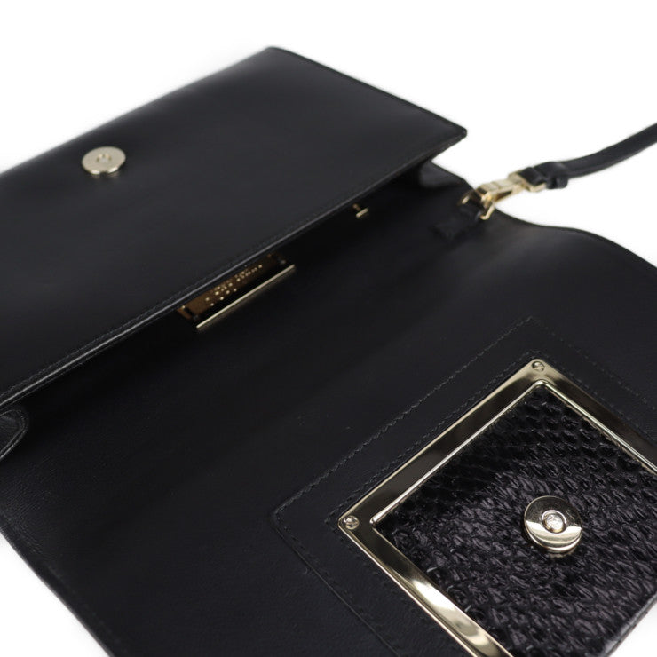 超美品 JIMMY CHOO ジミーチュウ ALARA クラッチバッグ パイソン カーフレザー ブラック ゴールド金具 リストレット セカンドバッグ