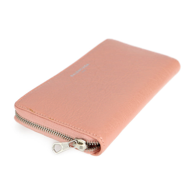 超美品 BALENCIAGA バレンシアガ エクスクルーシブ 長財布 419805 レザー ピンクベージュ シルバー金具 ラウンドファスナー